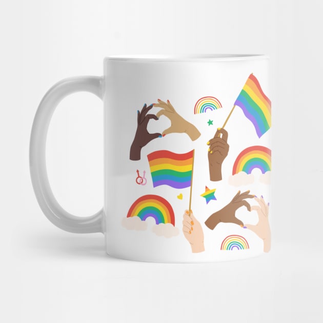 Diverse Hands Waving Pride Flags by Pocketful of Prosey